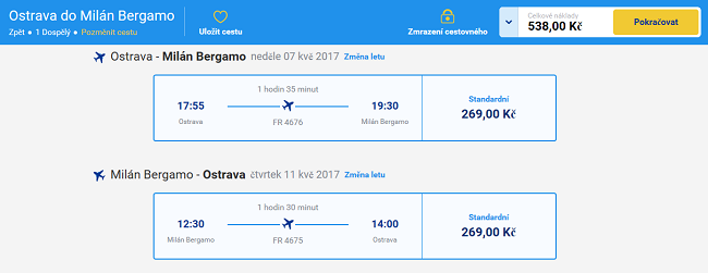 Letenky z Ostravy do Milána